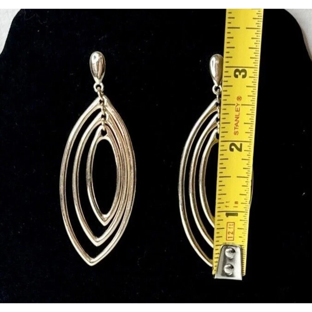 Liz Claiborne Vintage Gold‎ Tone 3 Tiered Dangle Drop Earrings 3”